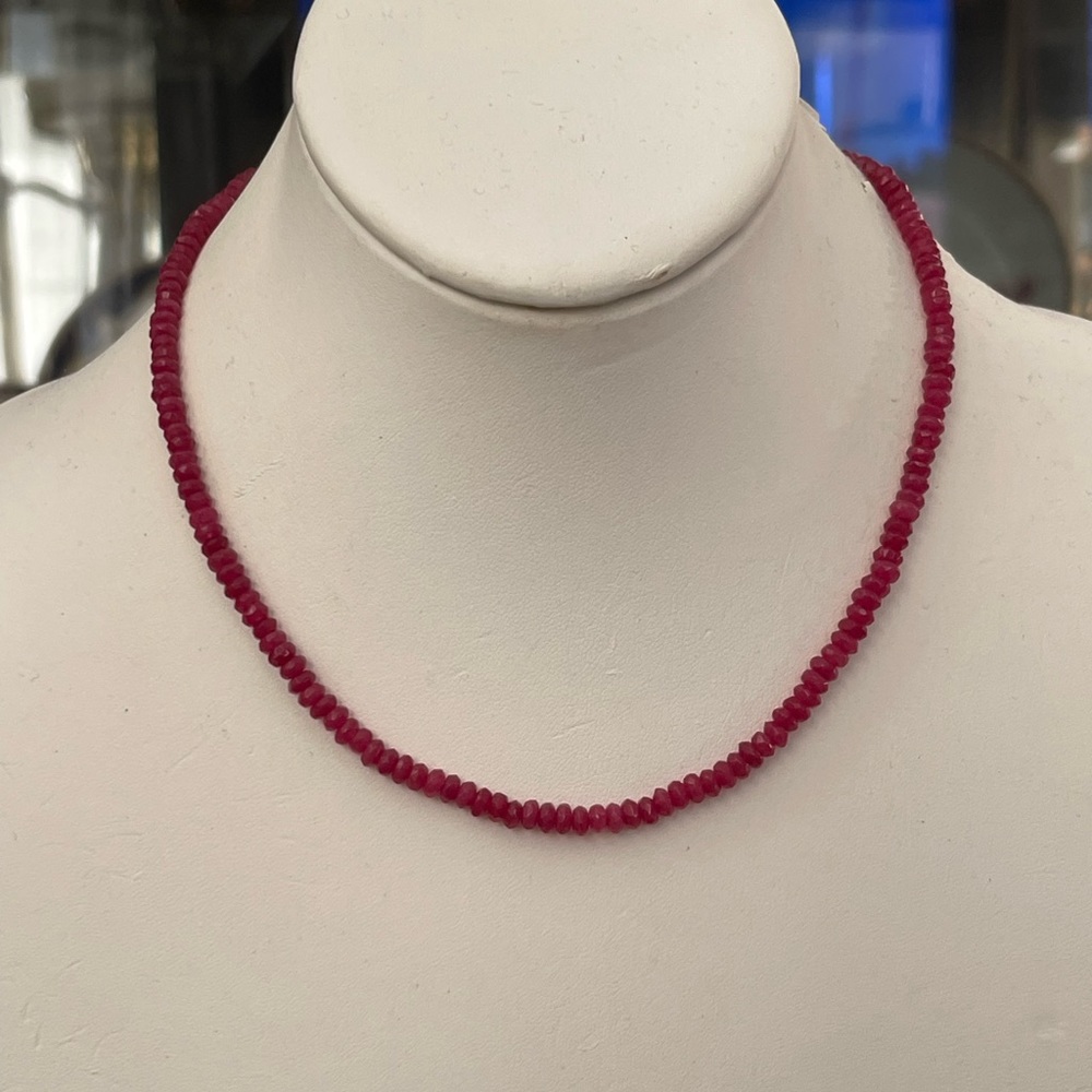 Faceted Red Ruby Bead & Solid Sterling Silver Nec… - image 3